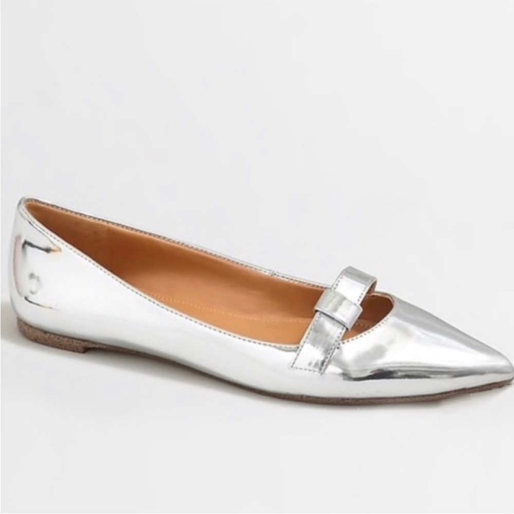 J. Crew Factory Amelia Silver Metallic Point Flats Size 7